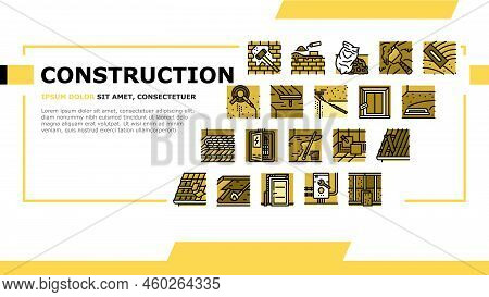 Construction Crane House Work Landing Web Page Vector. Building Industry, Civil Architecture, Build 
