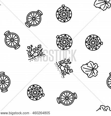 Melon Cantaloupe Yellow Fruit Vector Seamless Pattern Thin Line Illustration
