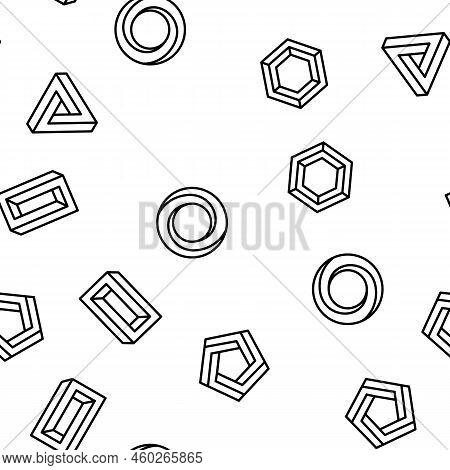 Impossible Geometric Shape Vector Seamless Pattern Thin Line Illustration