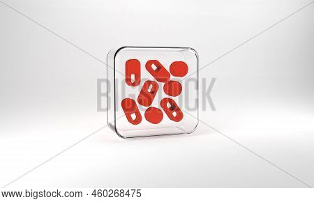 Red Medical Pill Bottle Biohacking Icon Isolated On Grey Background. Pharmacy Biohacking. Glass Squa