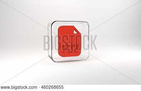 Red Fb2 File Icon Isolated On Grey Background. Glass Square Button. 3d Illustration 3d Render