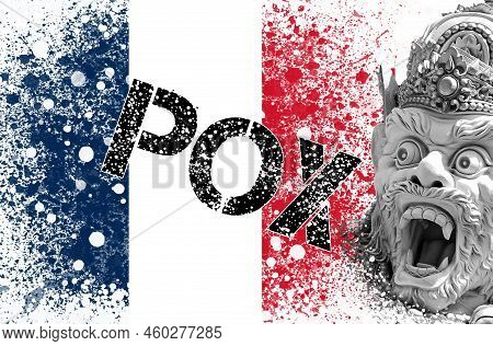 A New Outbreak Of Viral Infection At France, Monkey Pox. Head Of Statue God Monkey Hanuman At French