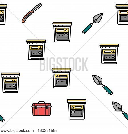 Building Tool Hammer Repair Drill Vector Seamless Pattern Thin Line Illustration