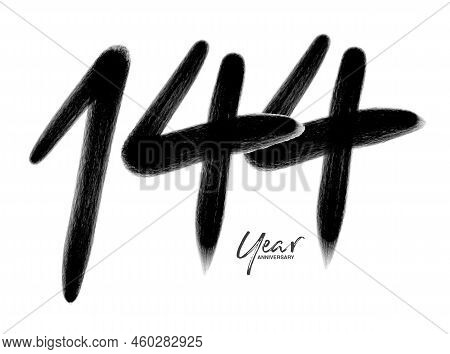 144 Years Anniversary Celebration Vector Template, 144 Number Logo Design, 144th Birthday, Black Let