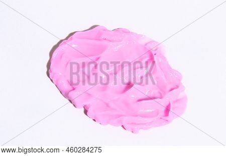 Swabs Of Creamy Textures Pink Color. Smear Of Skincare Cosmetics Product Pink Color. Strokes Of Make