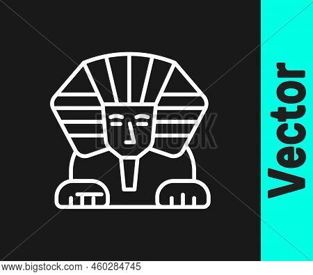 White Line Sphinx - Mythical Creature Of Ancient Egypt Icon Isolated On Black Background. Vector