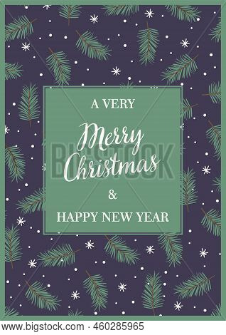 Christmas And Happy New Year Illustration With With Pruce Branches. Trendy Retro Style. Vector Desig