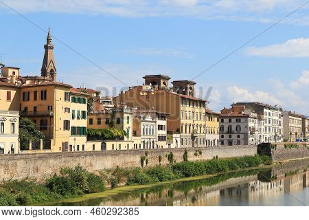 Florence, Italy - September 18, 2018: This Is The Lungarno Delle Grazie Embankment Of The River Arno