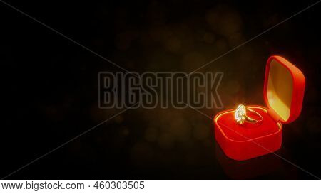 Red Opened Jewellery Present With Diamond Engagement Ring With Free Place On Festive Background, Fic