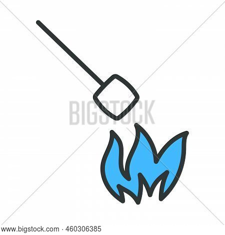 Iicon Of Camping Fire With Marshmallow. Editable Bold Outline With Color Fill Design. Vector Illustr