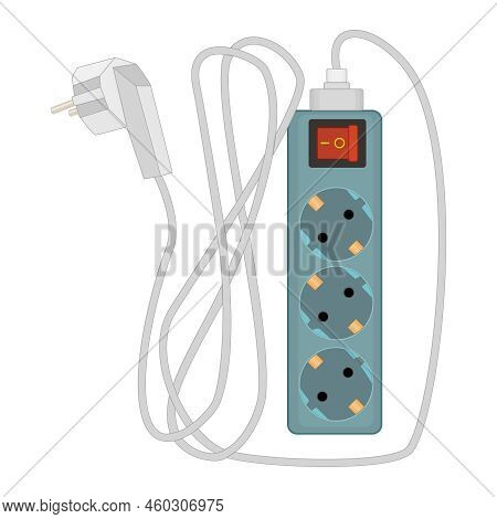 Electric Extension Cord With Safety Switch Isolated On White Background. Standard F Type Socket. Pow
