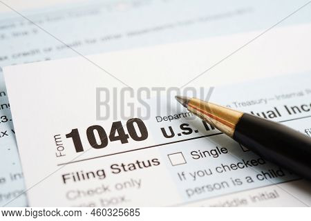 Tax Form 1040 U.s. Individual Income Tax Return, Business Finance Concept.