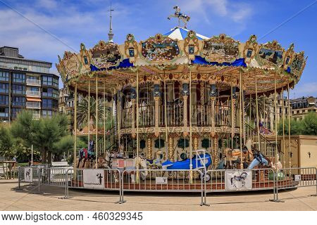 San Sebastian, Spain - June 26 2021: Ornate City Hall Façade, Former Casino Building, At The Alderdi