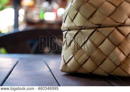 Bamboo Wicker Sticky Rice Basket Used In Local Houses And Restaurants.