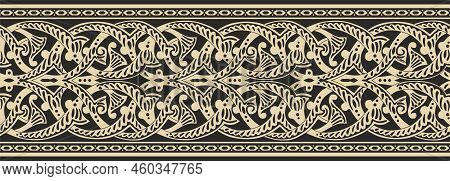 Vector Seamless Colored Gold Arabic National Ornament, Border, Frame. Endless Vegetablepattern Of Ea