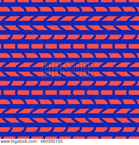 Abstract Vector Geometric Seamless Pattern. Neon Bright Blue And Red Color. Simple Texture With Wavy
