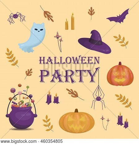 Halloween Cute Illustrations Set. Hand Drawn Cartoon Vector Illustrations Isolated For Halloween Par