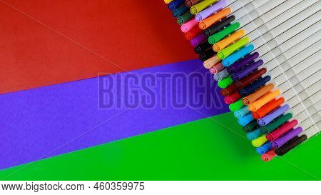 Different Primary And Secondary Colors Markers Or Pen In Sequence With Red Blue And Green Primary Co