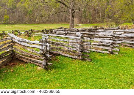 An Old Split Rail Fence An A Meadow In The Great Smoky Mountains In North Carolina
