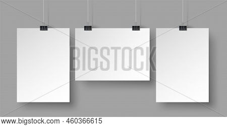 White Affiche Blank Mockup. Clean Isolated Wallpaper, Advertising Hanging Banner For Presentation, P
