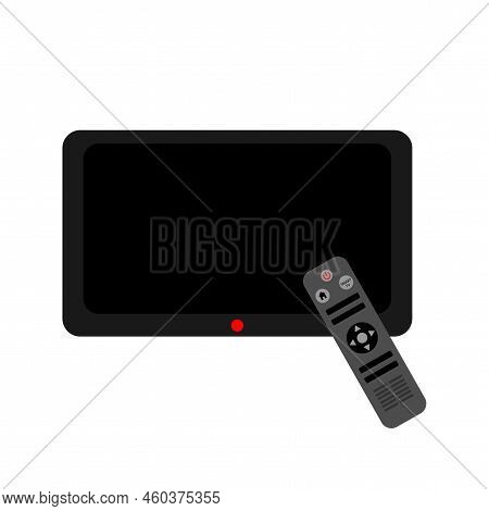 Tv And Remote. Black Television. Vector Illustration. Stock Image.