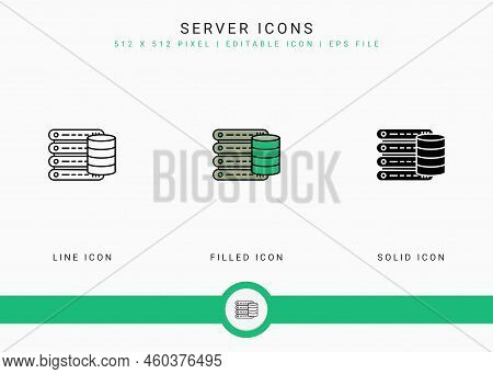 Server Icons Set Vector Illustration With Solid Icon Line Style. Web Cloud Data Concept. Editable St