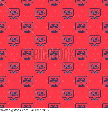 Blue Line Project Team Base Icon Isolated Seamless Pattern On Red Background. Business Analysis And 