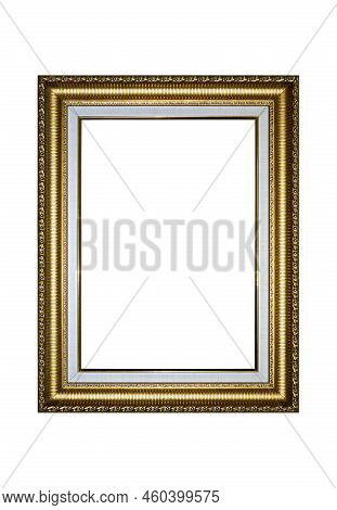 Rectangular Empty Wooden And Gold Gilded Ornamental Frame Isolated On White Background