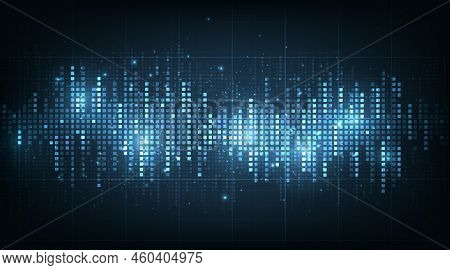 Abstract Digital Music Equalizer On Dark Blue Background.waveform Pattern For Music Player, Podcast,