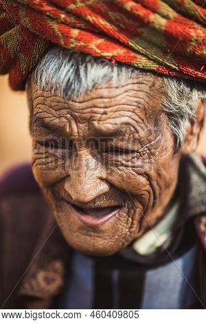 Very Old Man Menr Portrait With Emotions. Grandfather Happy And Smiling. Close-up Of A Pensive Old M
