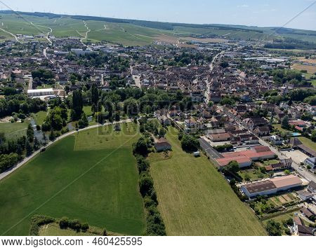 Aerial View On Chablis Grand Cru Appellation Vineyards With Grapes Growing On Limestone And Marl Soi