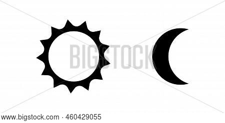 Day And Night Logo. Light Or Dark Theme Or Sleep Wake Rhythm. Moon And Stars, Sun And Clouds In Sky.