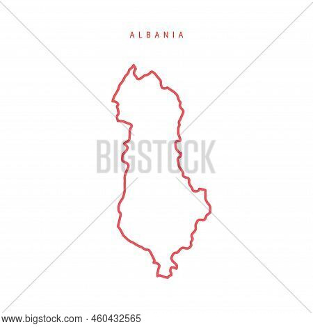 Albania Editable Outline Map. Albanian Red Border. Country Name. Adjust Line Weight. Change To Any C