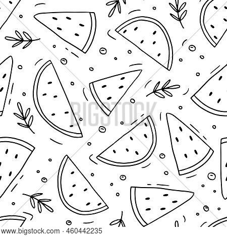 Seamless Pattern With Slices Of Watermelon And Bubbles On A White Background. Ideal For Fabric, Text