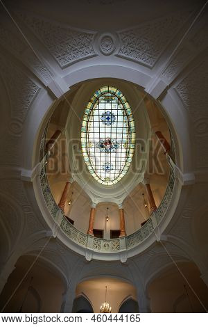Ankara, Turkiye - June 04, 2022: Stained Glass Roof Of Turkiye Is Bankasi Economic Independence Muse