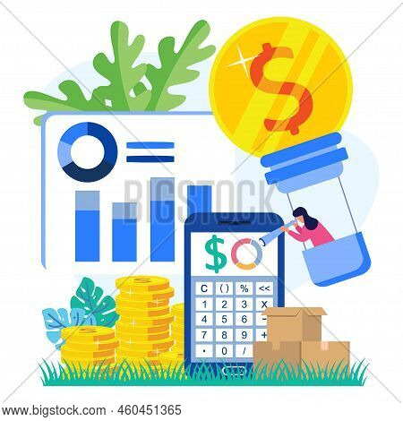 Stock Trading Concept Flat Style Vector Illustration. Businessman Analyzing Stock Market With Charts