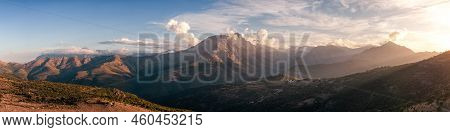 Panoramic View Of Evening Sunshine On The 2389 Metre Peak Of Monte Padro And Surrounding Mountains I