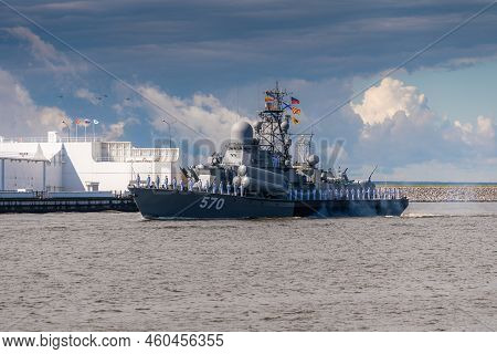Russia. Kronstadt. July 31, 2022. A Small Rocket Ship On The Parade Of The Navy.