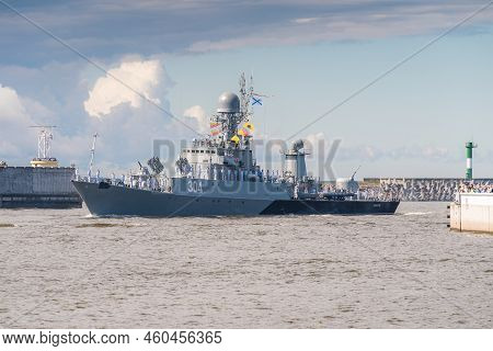 Russia. Kronstadt. July 31, 2022. A Small Anti-submarine Ship On The Parade Of The Navy.