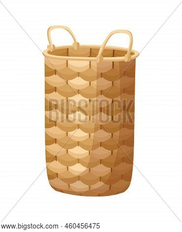 Wicker Basket Icon. Container Hand Woven. Decorative Accessorie For Storage Or Carrying. Straw Handm