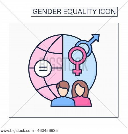 Gender Equality Color Icon. Equal Human Rights Between Men And Women In Employment, Family And Other