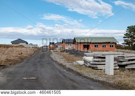 Senov, Czech Republic - February 17, 2022: Developer Projects, Building Modern Housing With Mercedes