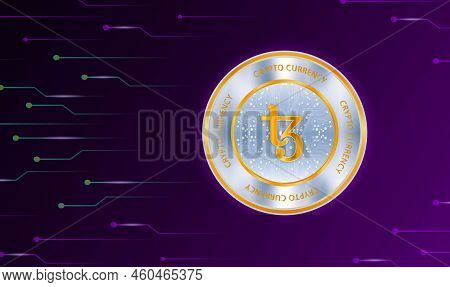 Tezos Virtual Currency Images. 3d Drawings. Digital Money Logo