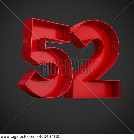 Red Advertising Digit 52 Or Fifty Two With Inner Shadow. 3d Illustration