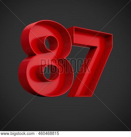 Red Digit 87 Or Eighty Seven With Inner Shadow. 3d Illustration