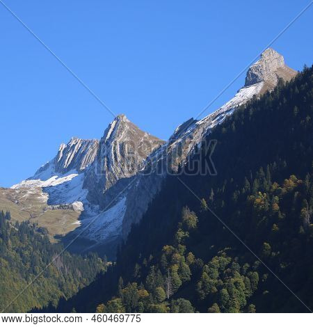 Rugged Mountains And Forest Near Innerthal, Schwyz Canton.