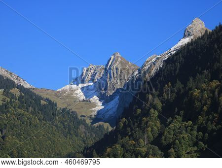 Beautiful Shaped Mountain Plattenberg Seen From Innerthal, Schwyz.