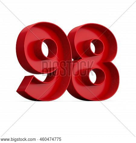 Red Digit 98 Or Ninety Eight With Inner Shadow Isolated On White Background . 3d Illustration