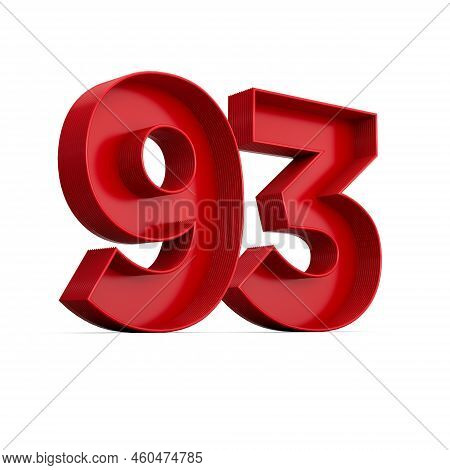 Red Digit 93 Or Ninety Three With Inner Shadow Isolated On White Background . 3d Illustration