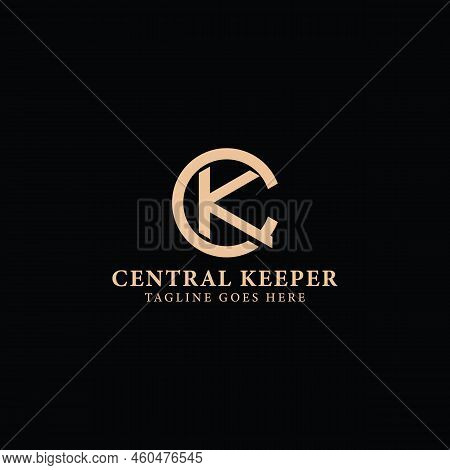 Abstract Initial Letter Ck Or Kc Logo In Gold Color Isolated In Black Background Applied For Boutiqu